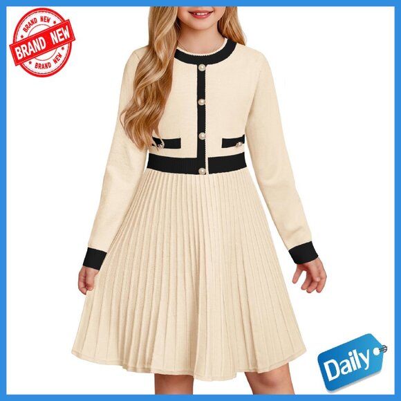 Girls Long Sleeve Knit Sweater Dress A-Line Casual Winter 6-14Y Girls Long Sleeve Knit Sweater Dress A-Line Casual Winter 6-14Y